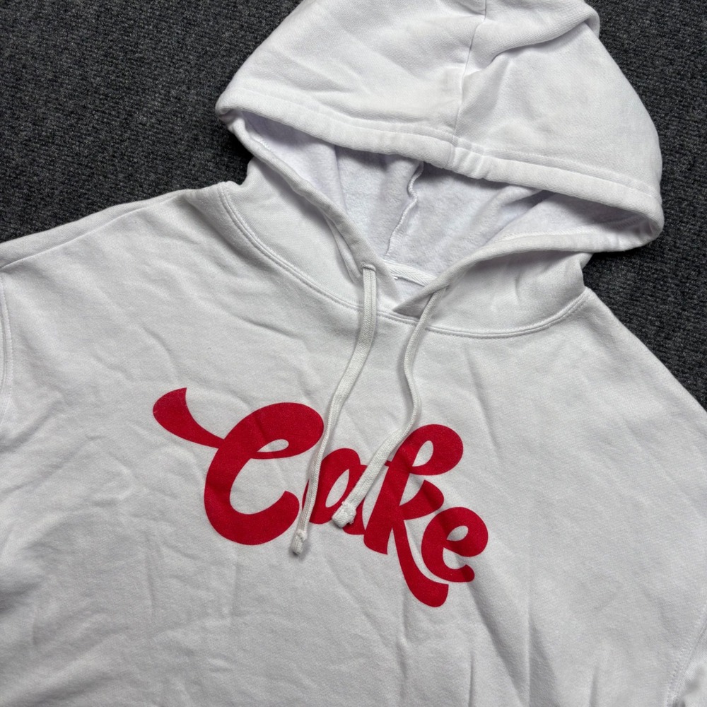 Cake Logo Cropped Hoodie Women S White Red Graphic Raw Hem AFX64CRPC
